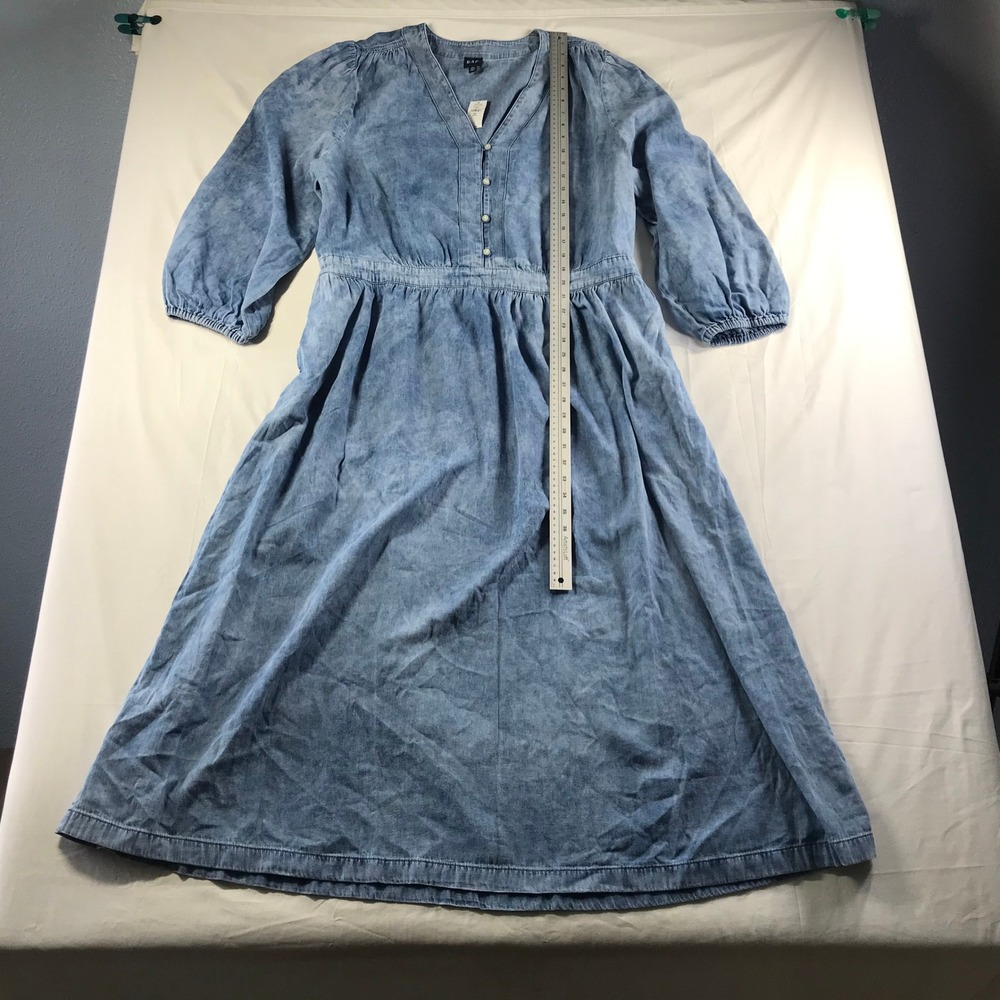 Gap Denim Midi Dress XXL Tall Blue Cotton V-Neck 3/4 Sleeve Elastic Waist NWT - Picture 2 of 6